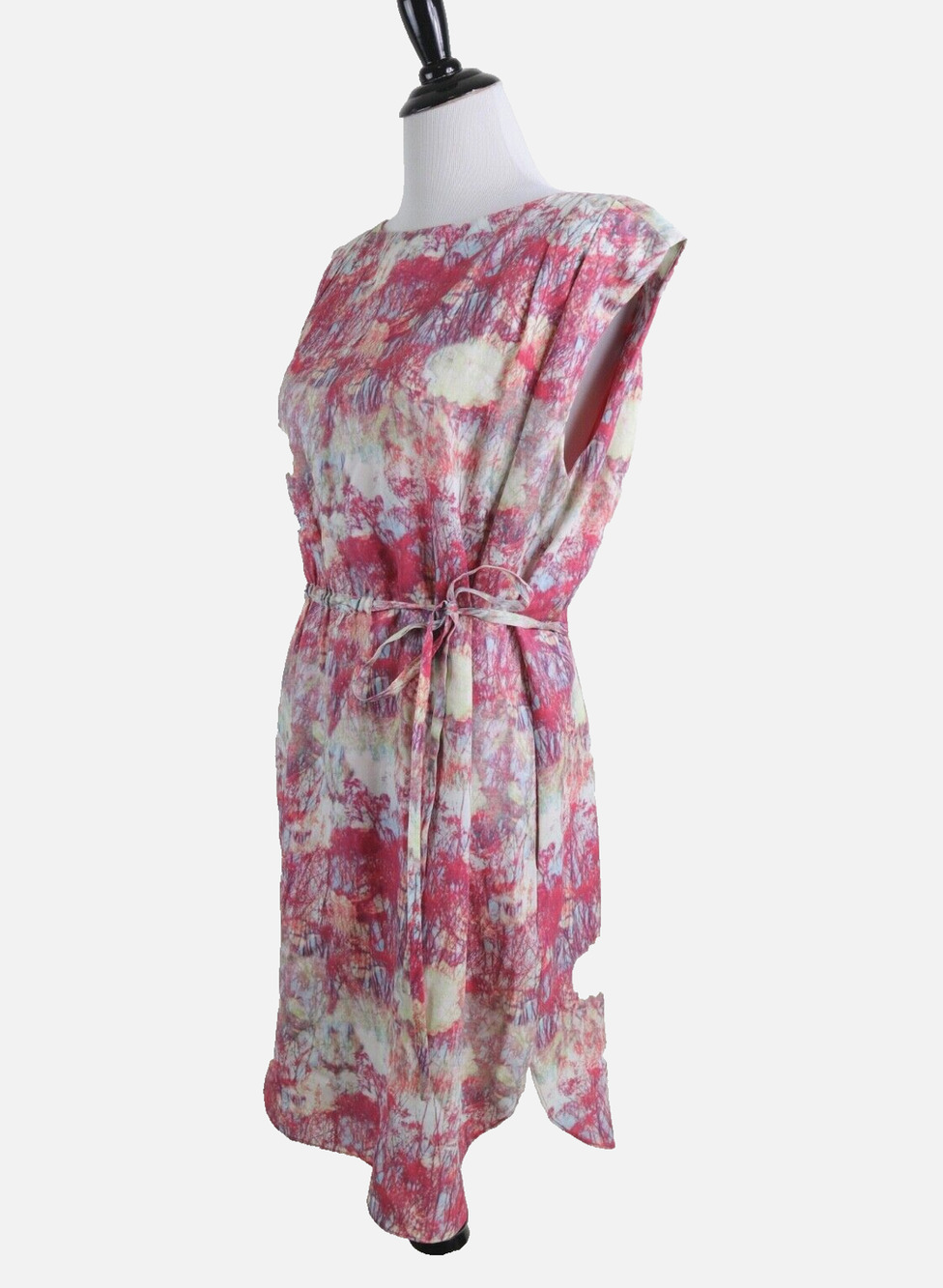 Reiss US 6 Brio Abstract Print Dress Tie Waist Shift Pink Cream